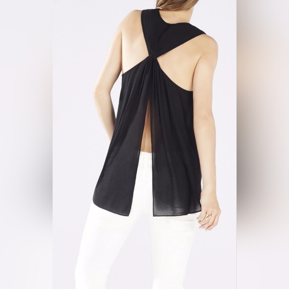 BCBGMaxAzria Jenina Draped Racerback Tank In Black Size M